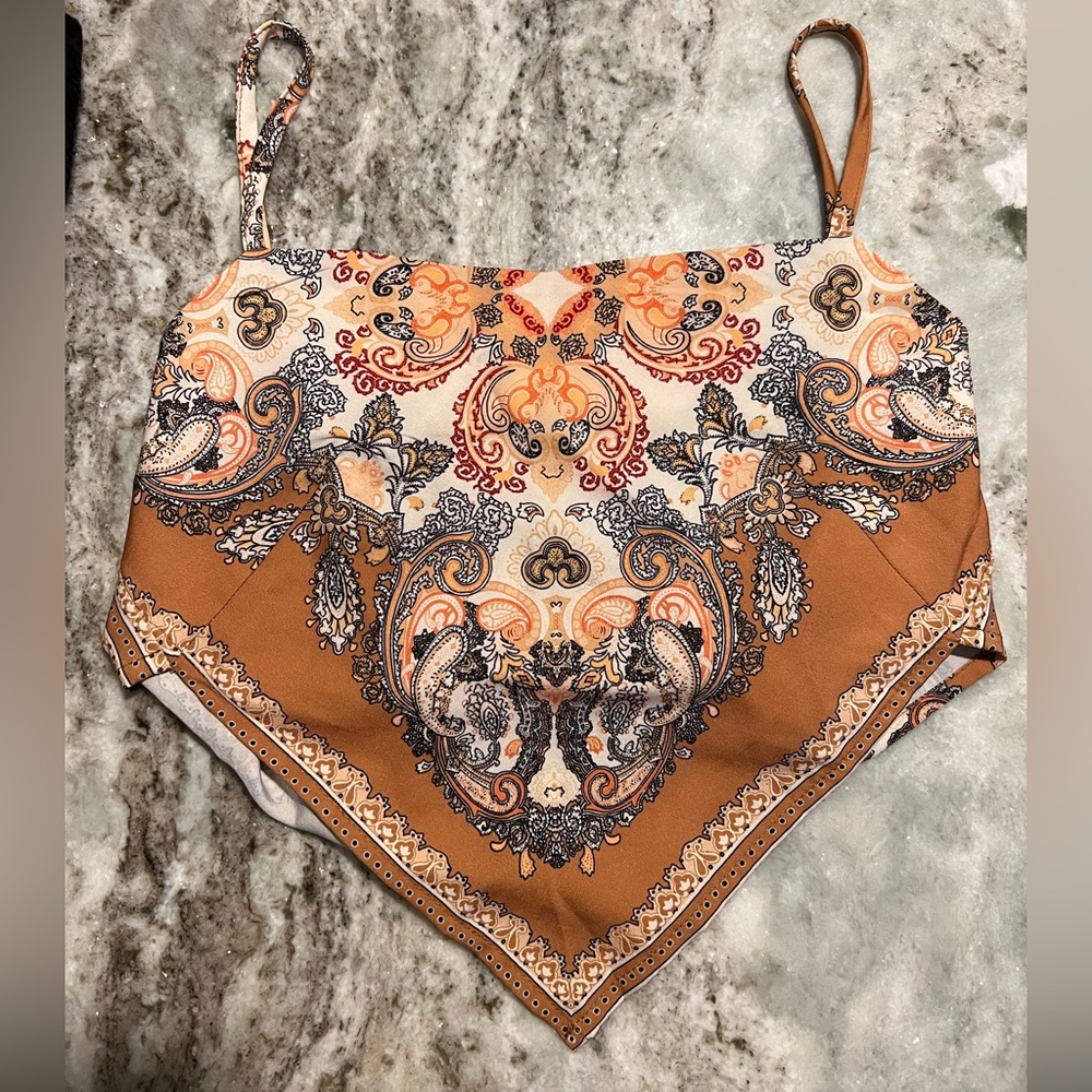 Bandana style crop top with tie back